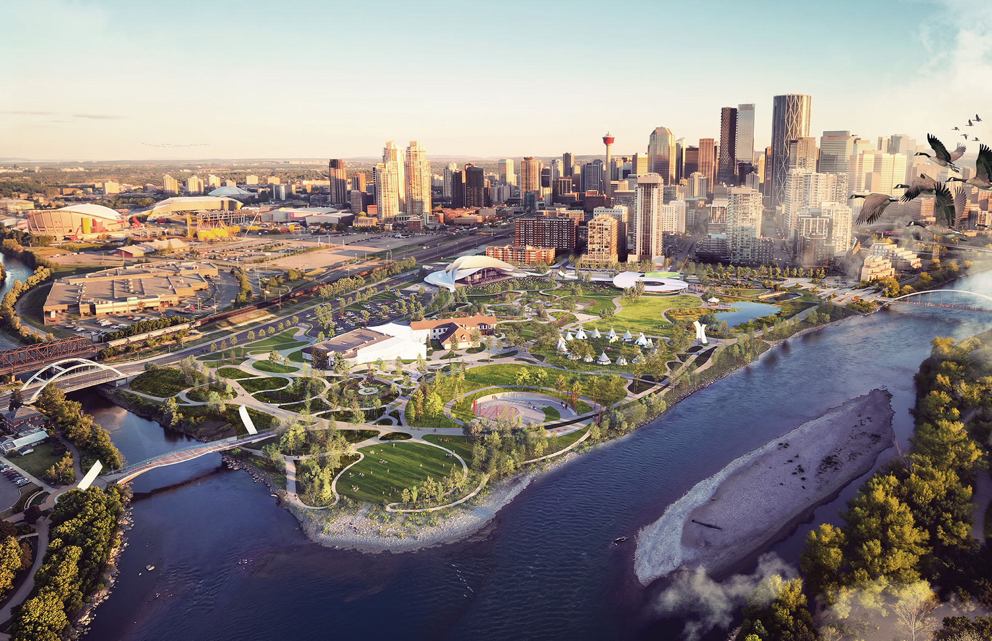 Site Concept Plan rendering — Calgary Skyline Aerial